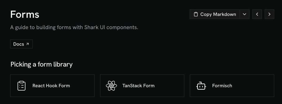 vinihvc's tweet photo. Now Shark UI has documentation on how to integrate Formisch. 🤖

Link in the comments 👇 https://t.co/8jpfozrKLu