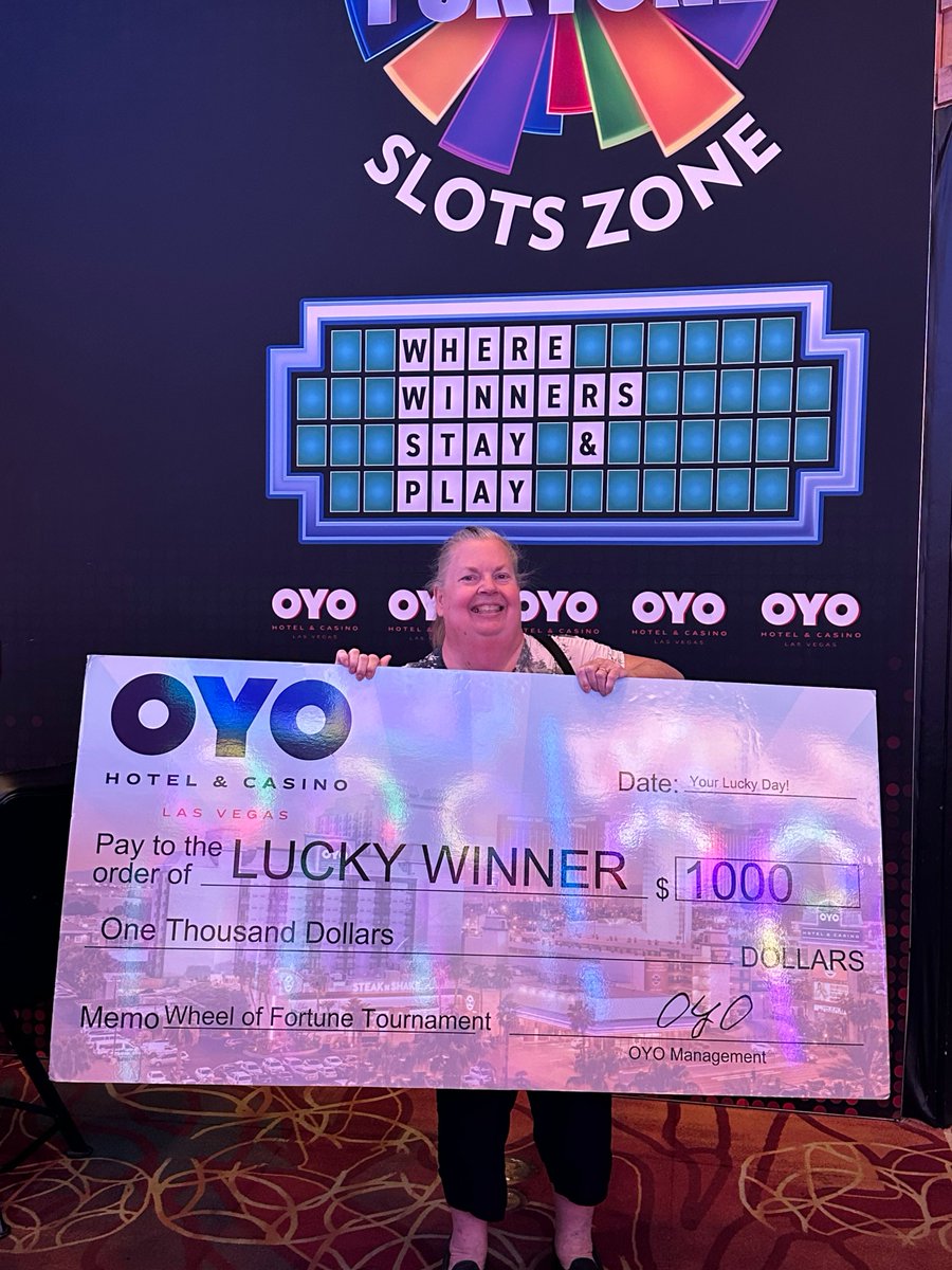 oyolasvegas's tweet photo. Spin now, brag later. 🎰 Wheel of Fortune Slot Tournament is every Tuesday and Thursday 1 to 3p with up to $1,000 in Free Play on the line.

*Must be 21+ and an OYO Rewards Member*

#OYOLasVegas #VegasVibes #SpinToWin #WheelofFortuneSlots #SlotTournament https://t.co/LcWftICYs1
