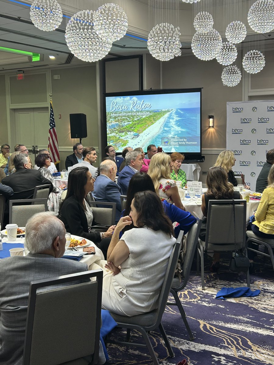 BocaDev's tweet photo. It was a packed house this morning at the @bocachamber Membership Breakfast featuring guest speaker Mayor @andythomsonboca , who shared updates on Boca Raton’s progress, priorities, and vision for the future. City Manager Mark Sohaney also joined the conversation as we connected with our business community and highlighted the continued momentum making Boca Raton a premier destination to live, visit, and invest.