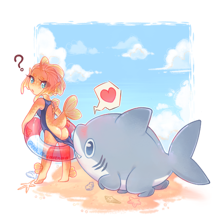 eeh_Macarenaa's tweet photo. post my old drawings from the abandoned accounts I made on DeviantArt / This is a gold fish girl in the beach https://t.co/xjRcwiXW2T