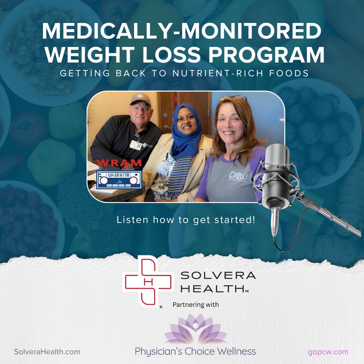 SolveraHealth's tweet photo. Looking for a proven weight loss program? Hear Solvera Health discuss real whole foods, healthy weight loss, community impact, and more on today’s WRAM Morning Show podcast.  https://t.co/RIAGeAuGPB https://t.co/CzqhrE5PYK