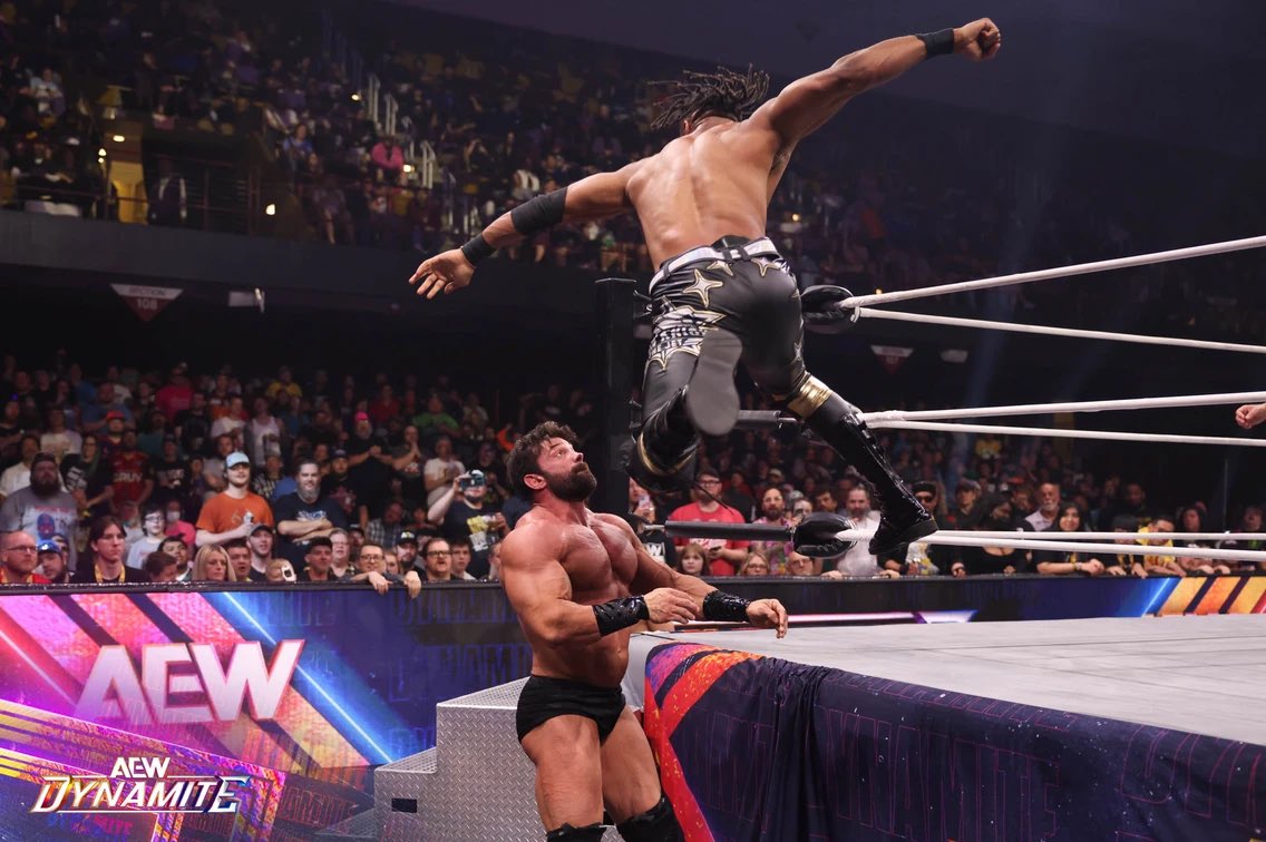 ManMadeMachina's tweet photo. I answered @TooFreshTooFlyy’s open challenge with a big surprise for my return. Sure, I didn’t take home the TNT Championship. It was an accomplishment for me to step back inside the ring and insert my dominance in AEW once again. https://t.co/lFWFPBC2G4