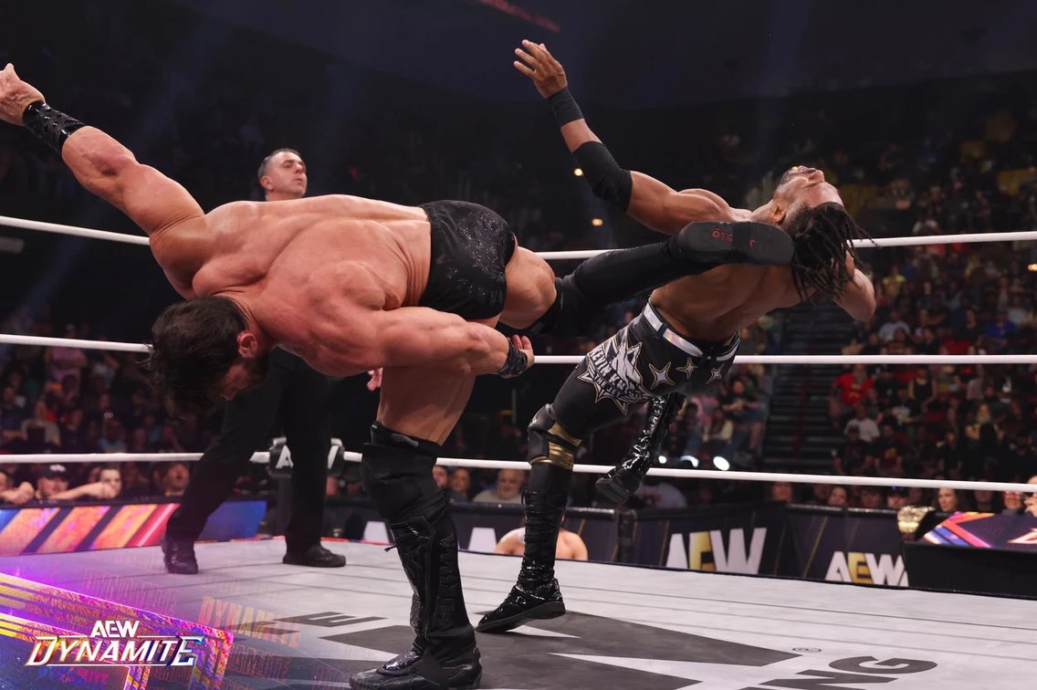 ManMadeMachina's tweet photo. I answered @TooFreshTooFlyy’s open challenge with a big surprise for my return. Sure, I didn’t take home the TNT Championship. It was an accomplishment for me to step back inside the ring and insert my dominance in AEW once again. https://t.co/lFWFPBC2G4