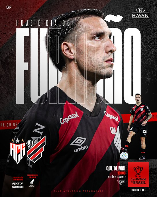futfuracao's tweet photo. HOJE É DIA DE ATHLETICOOO 🔴⚫️
🆚 Atlético - GO
🏆 Copa do Brasil - 5° fase
⏰ 19:00
🏟️ Antônio Accioly
📺 SporTV e Premiere
VAMOS PRA CIMA FURACÃO 🌪️
#Athletico #furacao #rubronegro #ACGXCAP #Copadobrasil