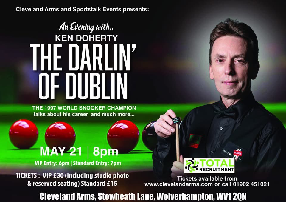 WillAdamson4's tweet photo. 🎱 THURSDAY 21 MAY 🎱

Just one week to go until we welcome former World Snooker Champion Ken Doherty to the pub for a special evening of stories, laughs, and unforgettable snooker memories.

A true legend of the game, Ken will be joining us for a one-off night packed with chat, banter, and behind-the-scenes tales from the world of snooker.

This is an event you won’t want to miss!

🎟️ Tickets are available now — grab yours before they’re gone