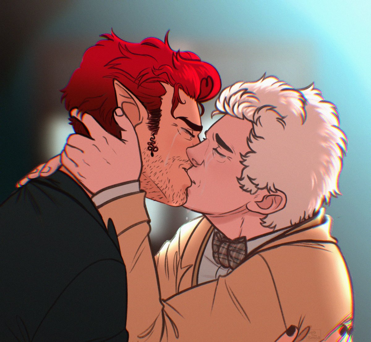SebTheSmoll's tweet photo. A kiss as a last Goodbye
(Now it's canon too, in this universe 🔥)
------
Throwing this into the void muhaha Just a silly sketch illustration for fun idk
#GoodOmens3Spoilers | #go3spoilers | #gos3 | #GoodOmensFanart | #aziracrow | #ineffablehusbands https://t.co/p3wdvdOhMT