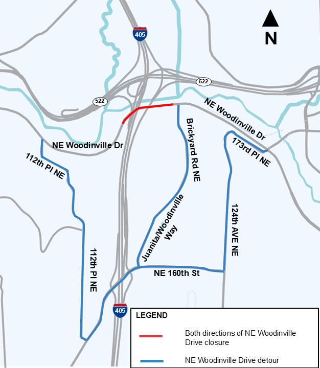 CityofBothell's tweet photo. TRAFFIC ALERT: Final reminder! Starting at 10:00pm tomorrow, May 15, @wsdot_traffic will close East Riverside Drive/Northeast Woodinville Drive under I-405 in Bothell in BOTH directions, reopening by 4:00am Monday, May 18. More details can be found here: https://t.co/W4HwQmahvy https://t.co/bqhCZ81d2q