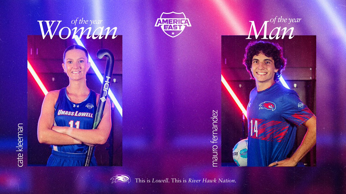 RiverHawkNation's tweet photo. Left their mark on Lowell 👏

Congrats to Cate Kleeman of @RiverHawkFH and Mauro Fernandez of @RiverHawkMSOC on being named America East Woman and Man of the Year nominees!

STORY: https://t.co/C3dMDyqMEK

#UnitedInBlue https://t.co/6EyKOaVI4H