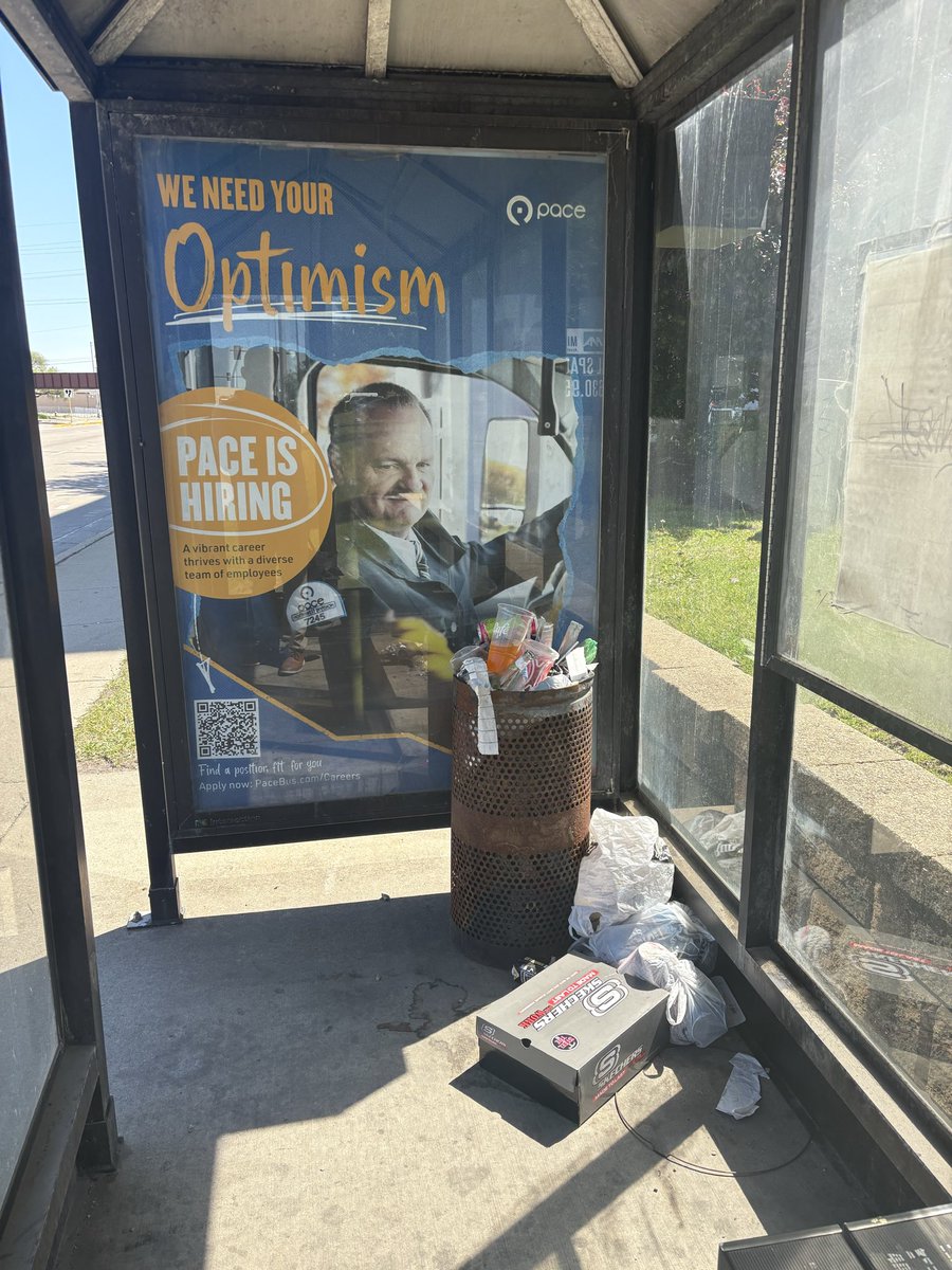 DivisionTweets's tweet photo. As has become normal these days, got no showed by @PaceSuburbanBus @rtachicago @RTA_Chicago but at least had this well kept shelter to wait out the next possibility of a bus.  $230M+ in tax $ on top of fares.  And this is what we get.  Fuckin clowns.  Backdrop is just perfect 👌🏻 https://t.co/4OjY5efTS2