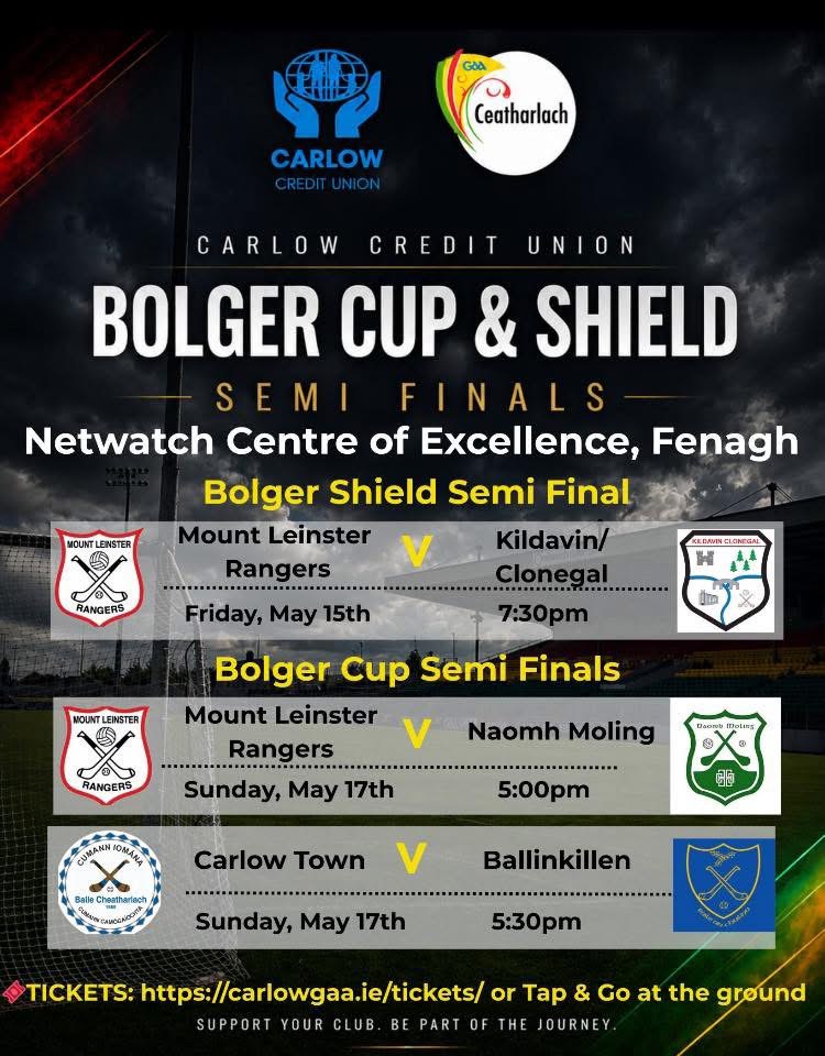 MLRangers's tweet photo. Bolger Cup &amp; Shield Semi Final Fixtures
Get all the latest news on the Mount Leinster Rangers GAA app https://t.co/zdUDn9lfra https://t.co/zYz4hpndtP