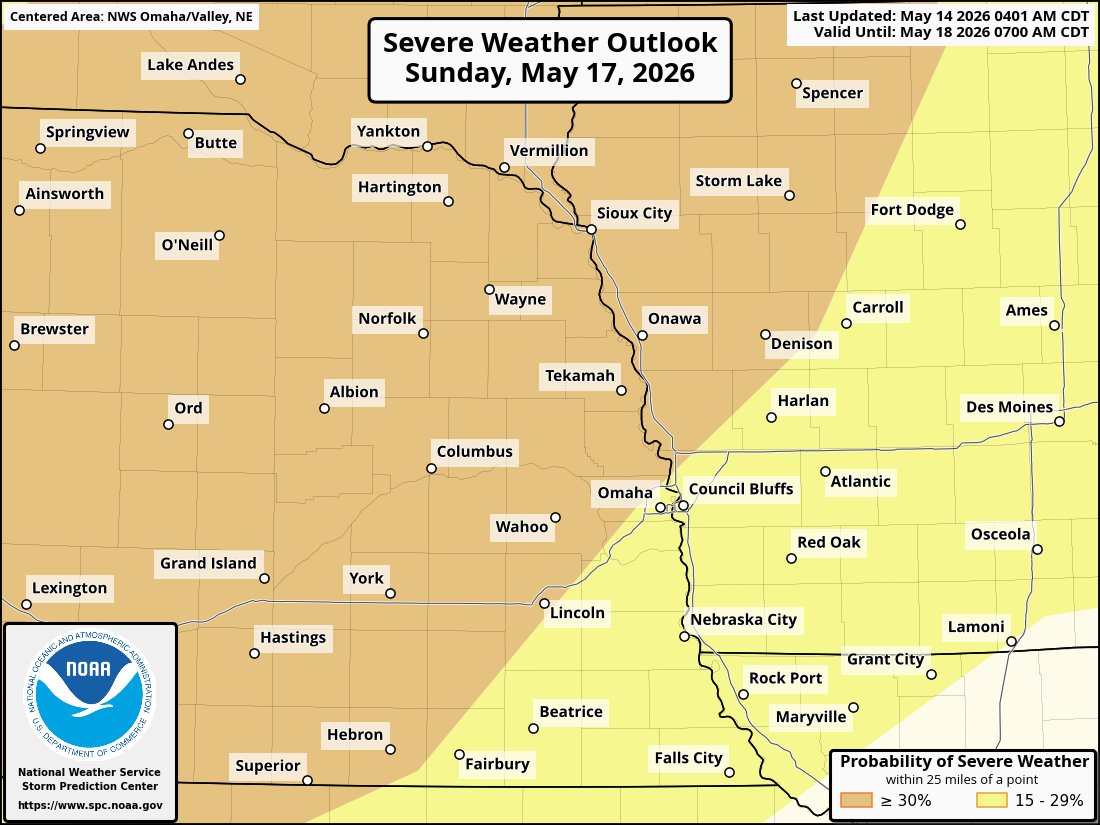 Omaha_SarpyWX's tweet photo. The Omaha area has several chances for Severe Weather starting Friday evening and continuing through Monday. https://t.co/Jbairnij24