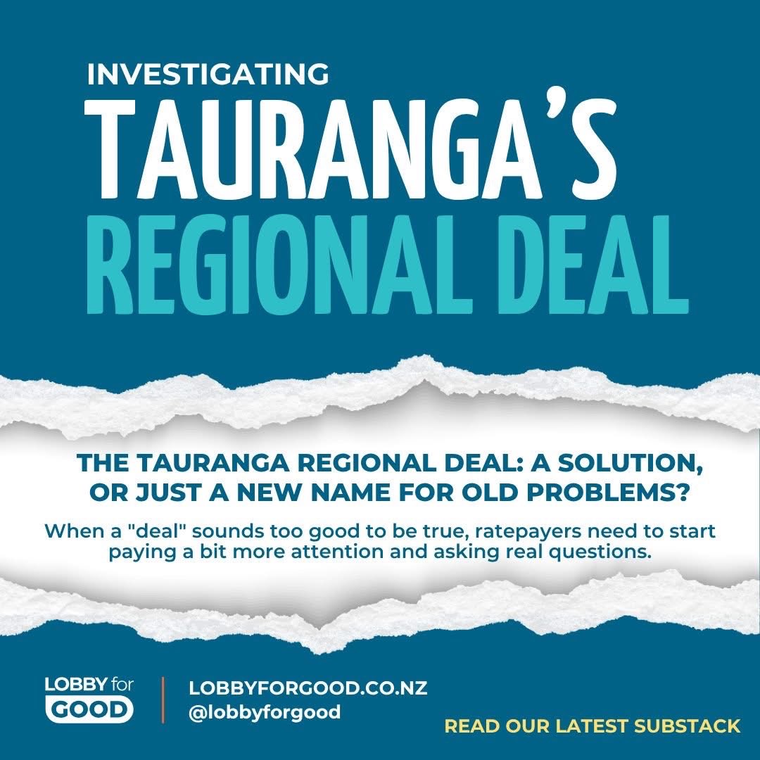 LobbyForGoodNZ's tweet photo. Tauranga didn’t get a deal. Tauranga got a bill with better branding.

The new Regional Deal promises roads, housing and certainty. But beneath the glossy language sit tolls, asset recycling, council debt and one very large unanswered question: who pays? 

Read our latest substack for more: https://t.co/2yyLeLLzrr