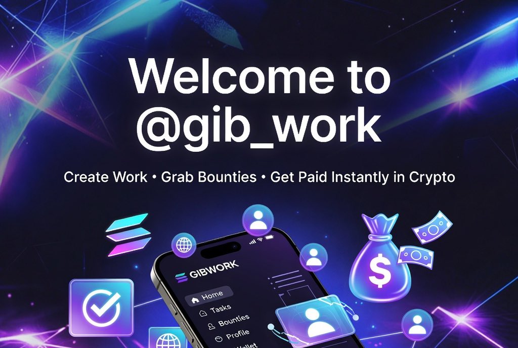 ArewaGadgetPlug's tweet photo. Just hosted a Twitter Space on @gib_work the Web3-native freelance marketplace on Solana!
We broke down how this platform is creating real enabling environments for freelancers, creators, designers & builders to thrive with instant crypto payouts. No middlemen, low fees, on-chain everything.
If you’re in Web3, this one’s for you 

Why https://t.co/jznjhMtfWI is a game-changer:
•  Create tasks/bounties or take them on
•  Get paid instantly in any Solana token (USDC, SOL, etc.)
•  Perfect for freelancers, content creators, designers, devs & open-source contributors
•  Escrow protection + transparent reputation system
Built for global talent to earn and grow. 

How to Perform Tasks – Step-by-Step (from the Space):
1.  Read the Task Description Carefully Understand the full brief, deliverables, deadline & success criteria.

2. Clarify Requirements
Note exactly what’s needed (links, screenshots, files, GitHub PR, social proofs, etc.).
Ask questions early if anything is unclear better before starting!

3. Execute with Quality
Deliver high-standard work. Match brand tone for creator/social tasks. Follow specs precisely for design/dev work.

4. Before Submitting
Double-check everything against the brief.
Prepare clear proof of completion.
Make sure your wallet is connected for instant payout.

5. Submit & Get Paid
Submit directly on the platform.
Once approved → funds release automatically via smart contract. Fast, verifiable & trustless!
Pro tip: Quality submissions = better reputation = higher-paying opportunities.

Big thanks to everyone who joined the Space!
Ready to start earning or posting tasks?

https://t.co/DdVlgfghMj