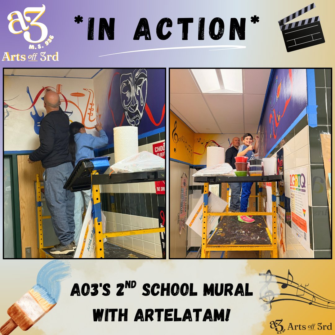 ArtsOff3rd's tweet photo. Our scholar-artists are leaving their mark on #AO3 forever! 🎨 🖌️ 

Huge thank you to ArteLatAm for collaborating with our students on our second-ever school mural! 💛

1/2 ⤵️🧵 https://t.co/PdPfjXHY4j