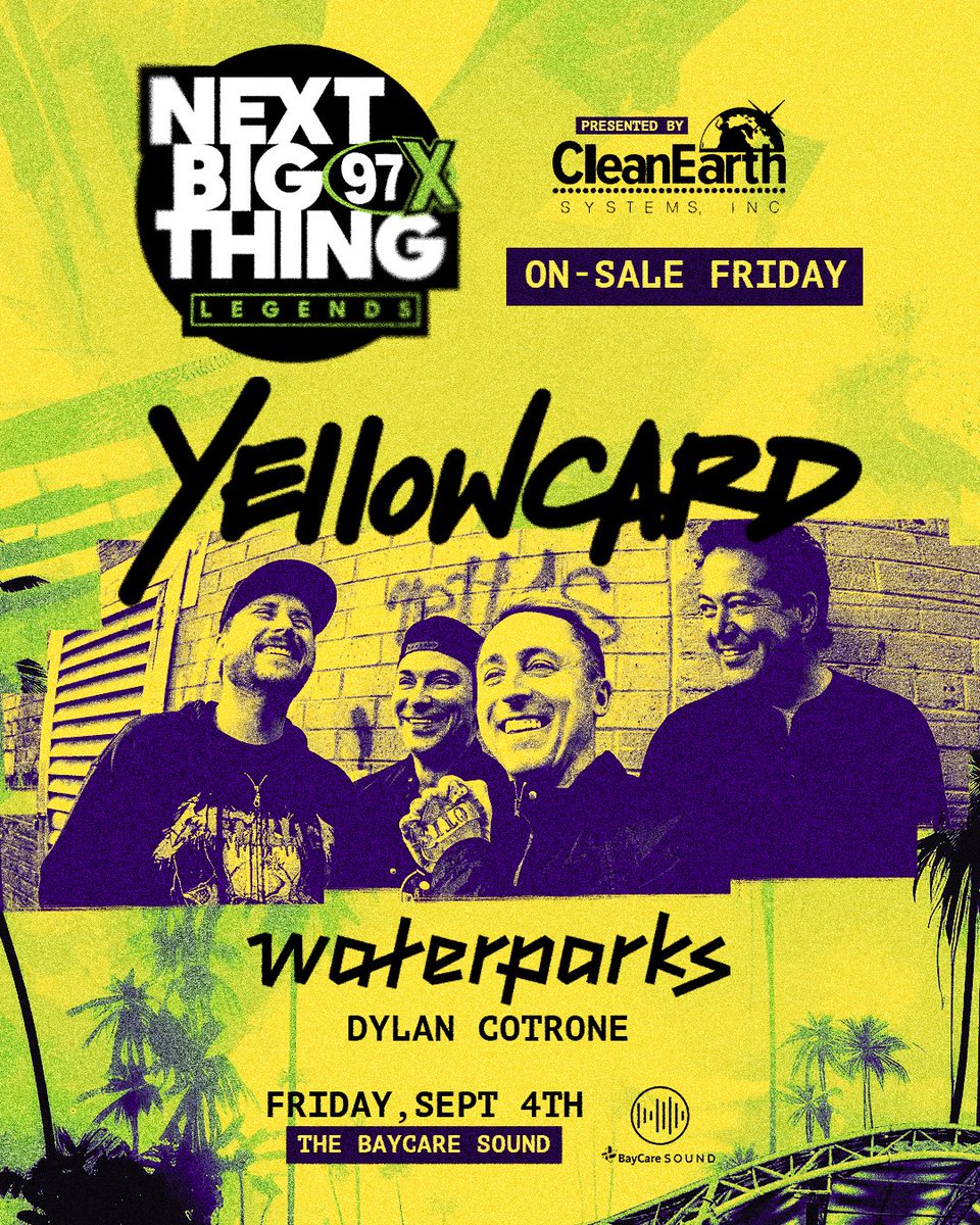97xonair's tweet photo. #97XNBT Legends tickets go on sale tomorrow at 10am! π€Get in the PIT live from Clearwater, FL! π€ @Yellowcard @waterparks @dilkenstein @TheBayCareSound
Presented by #CleanEarthSystems https://t.co/02YZVIIeTl