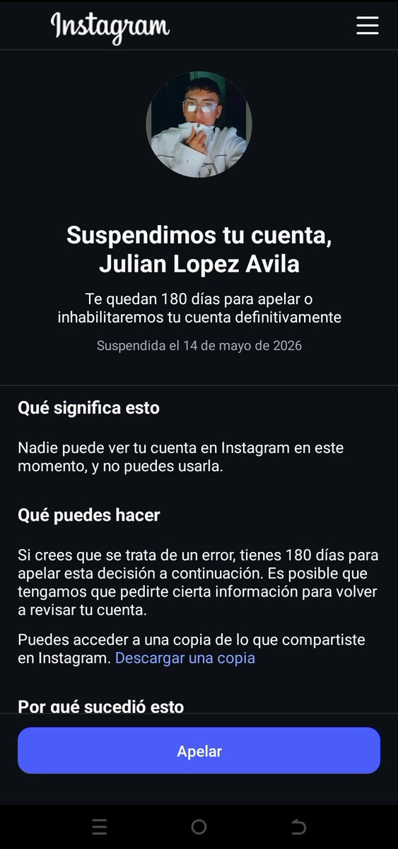 Flacox_ATN's tweet photo. No entiendo como me acaban de suspender mi cuenta de ig con la de fb de hace más de 6 años que la tengo
@instagram @Meta @facebook https://t.co/4POHj7vrXM