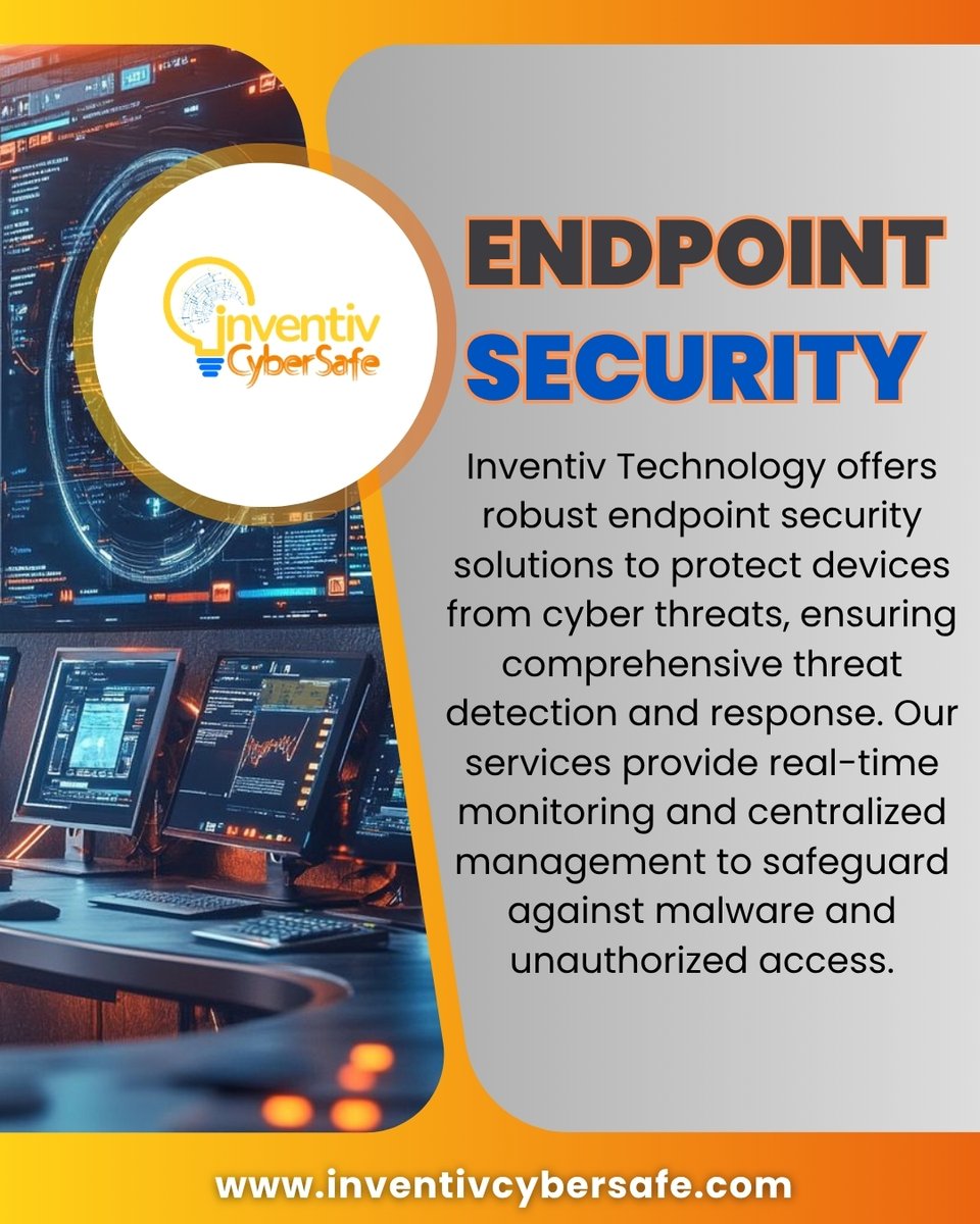 InventivTechno's tweet photo. Protect every device. Inventiv CyberSafe offers endpoint security with real‑time monitoring &amp; centralized management. 
#EndpointSecurity #ThreatDetection #MalwareProtection #CyberDefense #InventivCyberSafe https://t.co/6SLIxu31KQ