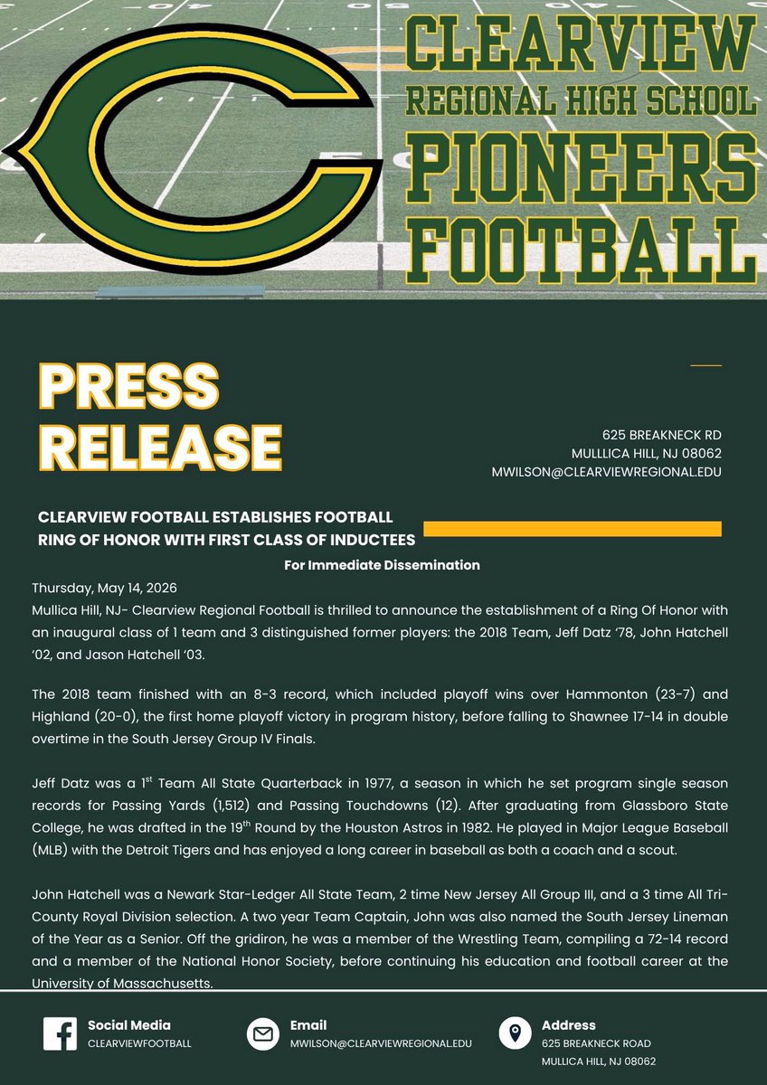 ClearviewFB's tweet photo. Ring of Honor Announced! 

@viewathletics @wilson2882 @AmarCoach @CoachMove @kminnicksports @McGurkSports @core_coach https://t.co/V9OfEP5scZ