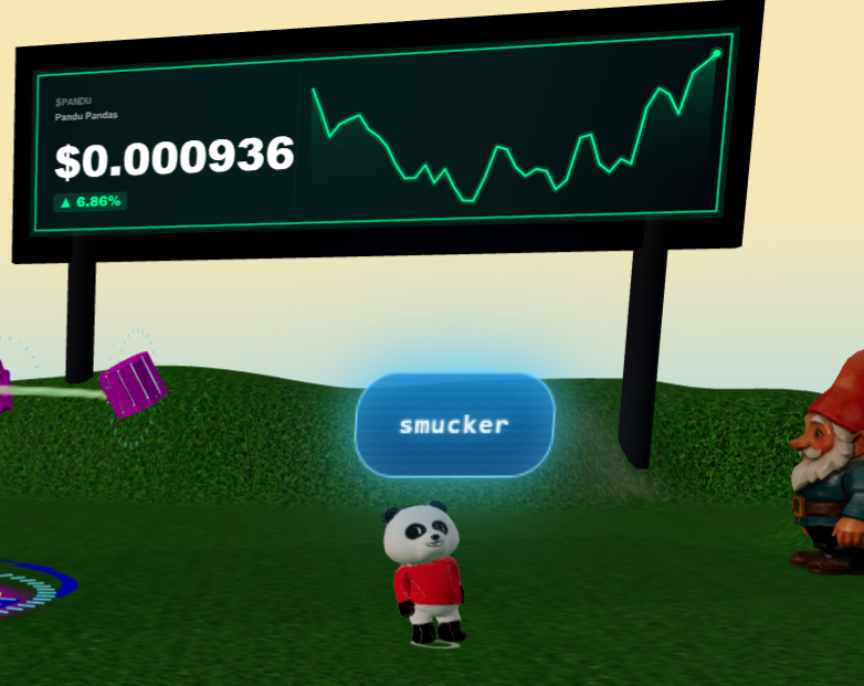 smuckersdd's tweet photo. Pandu Pandas now have a Pandaverse, with real-time multiplayer, voice chat, and billboards WITH A $PANDU CHART!?!

this is community building. https://t.co/sOYwEVgL4w