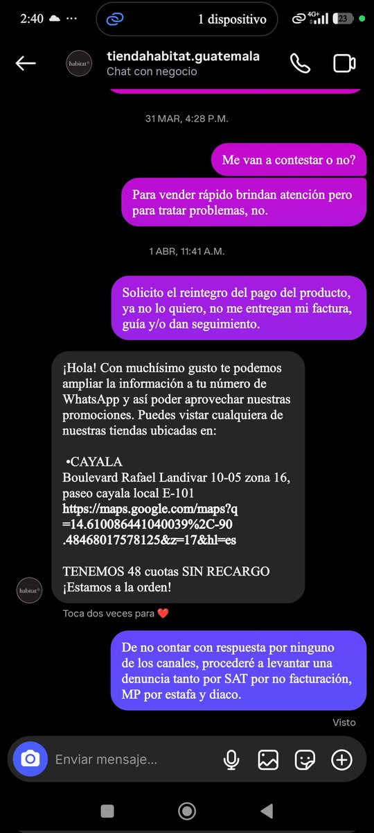 1Raul_V's tweet photo. @diaco_gt solicito apoyo para que puedan verificar las denuncias en el libro de quejas de esta empresa, de su tienda ubicada en Cayala. Casi para 50 días con el dinero retenido, sin una solución y solo con largas. https://t.co/0TfxsxbP8K