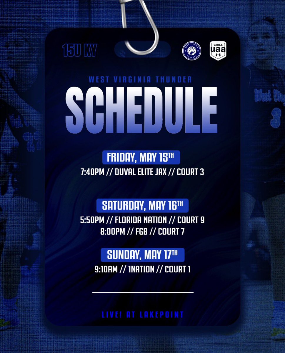 CallieJones2029's tweet photo. Here’s my schedule for this weekend at LakePoint. Come watch us play!
@JM_Salley @WVThunderUAA @slowmobster @PGHKentucky @riseupsports1 https://t.co/BXHNkVddcb