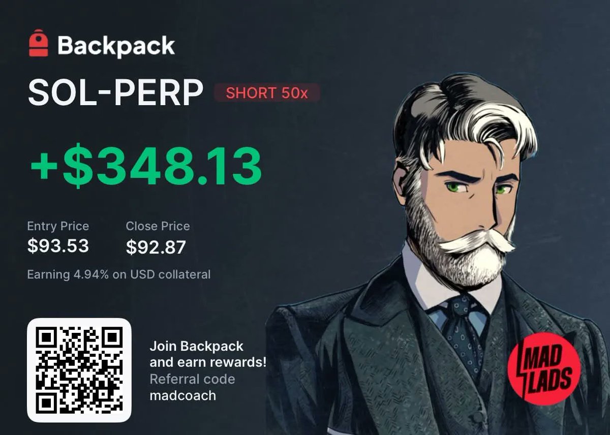 SolanaCoach's tweet photo. 3 ways to make money.

1. Don't be a degen
2. Use @Backpack .
3. Check out the trading channels on the @MadLads  Discord. https://t.co/SMsJmkspdw