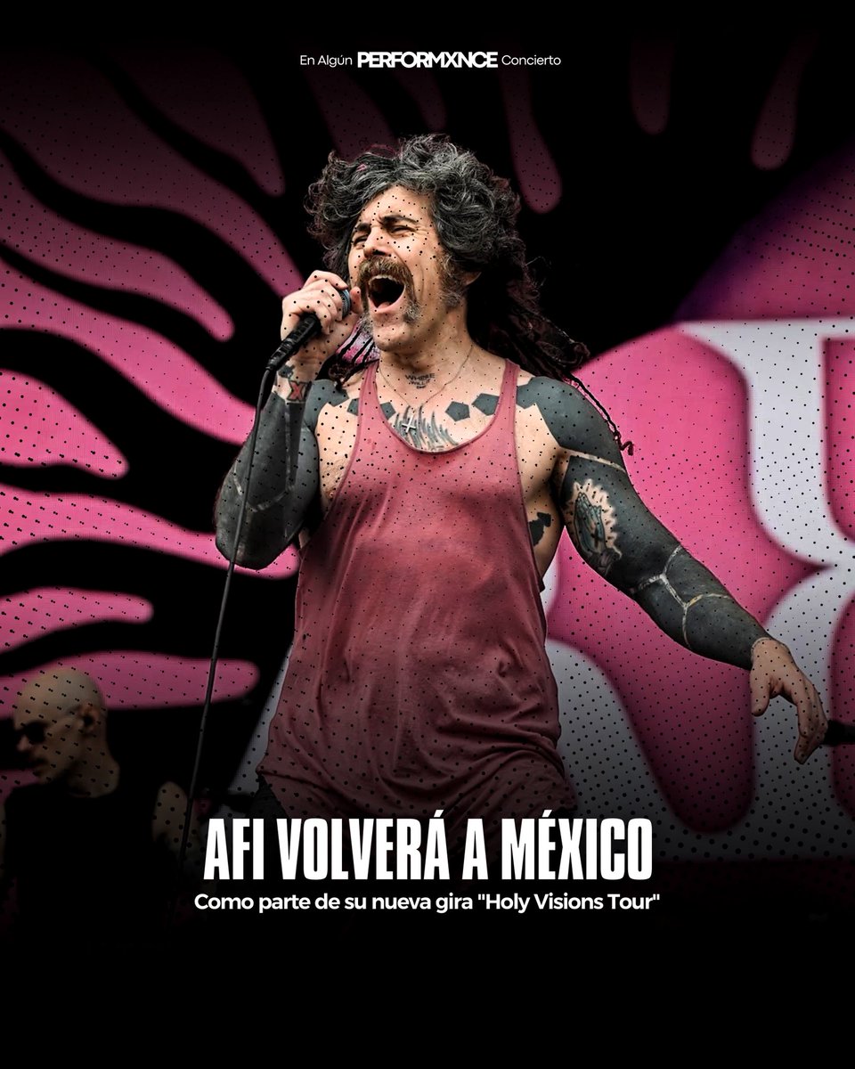Performxnce's tweet photo. AFI vuelve a México y lo hará a lo grande, el próximo 26 de septiembre se presentará en el Pabellón Oeste del Palacio de los Deportes como parte de Holy Visions.

Adquiere tus accesos a través del sistema Ticketmaster o acudiendo a las taquillas del Palacio de los Deportes. https://t.co/JeBVoyiY84