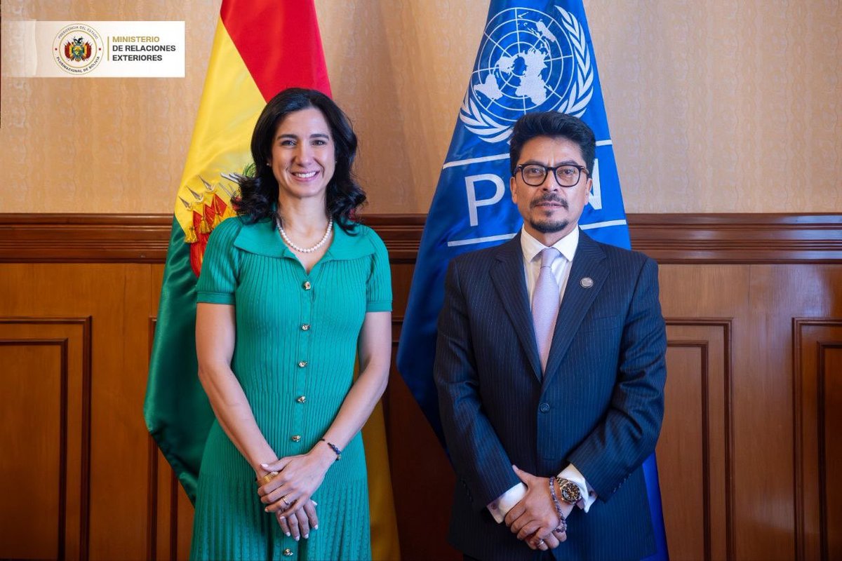 MRE_Bolivia's tweet photo. El Canciller @Fer_Aramayo_C recibió a la Subsecretaria General de @ONU_es y Dir. Regional del PNUD, @MichMuschett. 🇧🇴🇺🇳 Desde la @MRE_Bolivia, reafirmamos el compromiso con el Estado de Derecho y la presentación del Informe Regional sobre Democracia y Desarrollo 2026. https://t.co/r6Oe14BhdZ