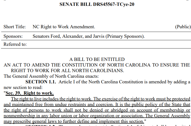 BrianBalfourNC's tweet photo. NC legislators introduce bill to enshrine the right to work free from union coercion into the state constitution.
#ncpol https://t.co/nYBN9gfQ85