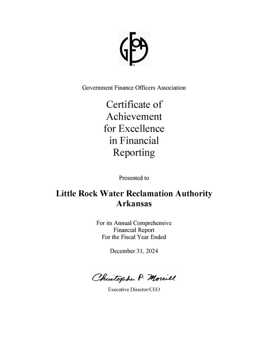 LRWRA's tweet photo. Keeping the numbers clean right along with the water 💧📊
LRWRA is proud to receive the Certificate of Achievement for Excellence in Financial Reporting. Shoutout to our finance team for the hard work behind the scenes that keeps everything running smoothly. 👏

#LRWRA #Finance https://t.co/QvmAtTSqtr
