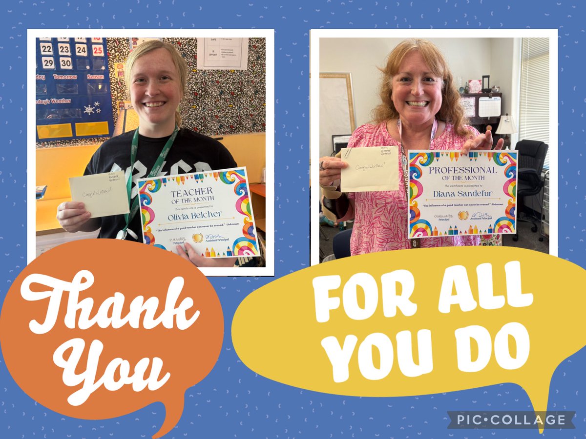 MrsAlhadeff's tweet photo. 🎉 Congratulations to our April Teacher of the Month, Mrs. Belcher, and Professional of the Month, Mrs. Sandefur! Thank you both for your unwavering dedication and continual support of our special education students—you make a difference every day! 👏💙 @FultonCoSchools @FultonZone5