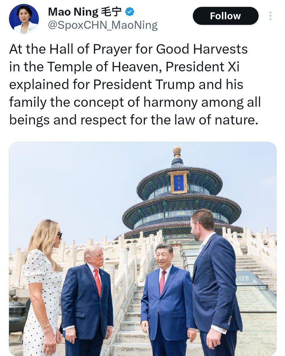 RShivshankar's tweet photo. THE DIFFERENCE BETWEEN THE EAST AND WEST IN ONE FRAME. 
Ian Baruma wrote a whole book about it. 
XI explains to Trump the Chinese version of Vasudhaiva Kutumbakam. Such insights can only come from 
CIVILIZATIONAL POWERS LIKE INDIA AND CHINA who draw from the well spring of ANCIENT DHARMA that seeks harmony between human ambition, nature, and universal values NOT just the  PURSUIT of raw POWER.
