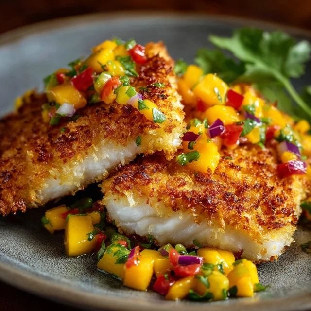 ann_ann886's tweet photo. Coconut Crusted Fish Bowl with Mango Salsa 

Ingredients
For the Fish
4 white fish fillets (cod, mahi-mahi, or tilapia)
1/2 cup flour
2 eggs, beaten
1 cup panko breadcrumbs
1 cup shredded sweetened coconut
1 teaspoon paprika
1/2 teaspoon garlic powder
Salt and black pepper, to taste
Oil for frying
For the Mango Salsa
1 ripe mango, diced
1/4 red onion, finely diced
1 small red chili, chopped
2 tablespoons fresh cilantro, chopped
Juice of 1 lime
Salt, to taste
For Serving
Cooked jasmine rice or coconut rice
Lime wedges
Fresh cilantro

Instructions
Pat fish dry and season with salt, pepper, paprika, and garlic powder.
Set up breading stations:
Flour in one bowl
Beaten eggs in another
Mix panko and shredded coconut in a third bowl
Dredge fish in flour, dip into egg, then coat well in the coconut-panko mixture.
Heat oil in a skillet over medium heat.
Cook fish for 3–4 minutes per side until golden brown, crispy, and cooked through.
In a bowl, combine mango, red onion, chili, cilantro, lime juice, and salt to make the salsa.
Serve crispy fish over rice and spoon fresh mango salsa on top.

Bright, crispy, tropical comfort in every bite!