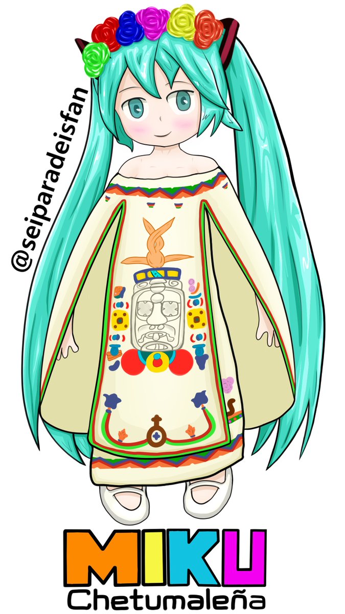 seiparadeisfan's tweet photo. Para la Miku Expo 2026 en México voy a estar dando freebies. Será un sticker de Miku Chetumaleña que dibujé, una Miku usando un traje típico del lugar donde vivo. Si me ven ahí me piden uno.

Disculpen si no está del todo bien, aún ando aprendiendo a dibujar x'd https://t.co/Jomxft8RIK