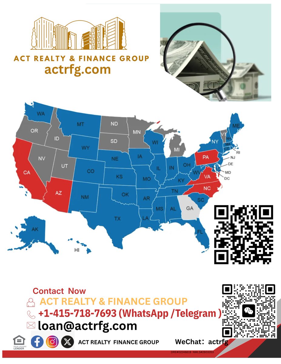 TangEstate's tweet photo. We serve most USA ( California and the Blue area ) , with #nojob #noincome #notaxreturn #foreignerloan , if you  mortgage is low don't want touch it but need money we can help you get your #secondmortgageloan without job without income without taxreturn too. Bridge the gap with this #MortgageLoans solutions , excellent for borrowers can't verify their income such as tax returns or W2 , the options like bank statements ,written VOE ,1099 , P&L  #statedincomeloan works perfect for you . Contact now for more info :+1-415-718-7693 (WhatsApp /Telegram ), Email : loan@actrfg.com , by :  https://t.co/XRgSOrC11X
ACT  Realty & Finance Group
*
We #service all #california and some of the other states most the blue area on map as well with different price range #realestate ( #residential  & #commercial ),for seller we offer free property value analysis, for buyer we offer free mortgage pre-approval letter ( no income , no job , no Tax returns , foreigners , senior #reversemortgages loan ) , banks don’t give you loan don’t worry, contact #buying #selling #loan #investment #propertymanagement  your #onestop real estate shop :
📷+1-415-718-7693 |+1-415-583-3668
（WhatsApp/Telegram）
📷 loan@actrfg.com
📷： https://t.co/XRgSOrC11X
WeChat: actrfg
Keep connected with us on social media:
ACT Realty Finance Group
*
我们服务美国大部分地区（USA 加州及 地图的蓝色区），提供 服务。如果您现有抵押贷款利息较低、不想动它，但又需要资金，我们也可以帮助您办理#第二个贷款，同样支持#无报税 #无工作 #无收入 #不查收入贷款 （住宅 / 商业） 需要咨询随时联系我们！

如果你或你知道的朋友需要买房、卖房、贷款、物业出租管理、投资等请推荐给专业的我们哦，服务范围：全加州！我们为卖家提供免费的专业房屋价格分析报告，为买家免费出贷款预批信，详情请咨询买卖房地产（住宅及商业物业）及贷款（查及不查收入，无工作，无收入、无信用分外国人贷款，住宅及商业贷款），一条龙服务的Top Agent/Broker
电话📷 +1-415-718-7693 |+1-415-583-3668  （WhatsApp/Telegram）
电邮📷 loan@actrfg.com
网站📷： https://t.co/XRgSOrC11X
微信WeChat: actrfg
*
#actrealtyandfinancegroup #actrealtyfinancegroup  #realestateagent #realtor #broker #loanofficer  #bayarea #listingagent #buyersagent #loanbroker  #realestatebroker #sanfranciscorealtor #siliconvalleyrealestateagent #propertymanagement #investment #commericalmortgagebroker #sanfranciscobroker #brokerage
#美国加州旧金山房地产经纪人 #美国加州房地产经纪商  #美国加州大学房地产经纪人 #SF#美国旧金山物业管理公司  #美国加州物业管理 #美国加州房地产贷款经纪 #美国房地产投资 #美国 #美国房地产投资 #美国买房贷款