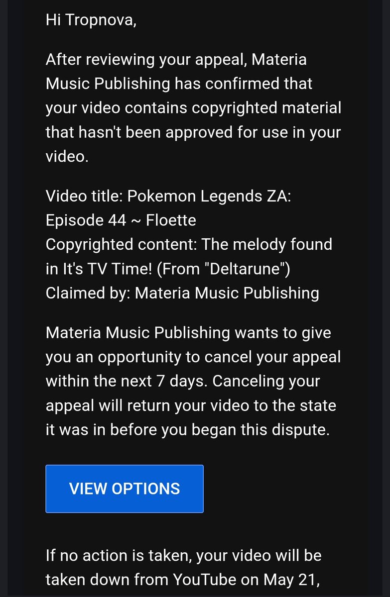 tropnova's tweet photo. are we serious why is materia collective doing this. it's so corrupt that they'll take down a video just because you are trying to appeal a copyright claim because that's what toby said. it's so corrupt https://t.co/LuIV8huOOL