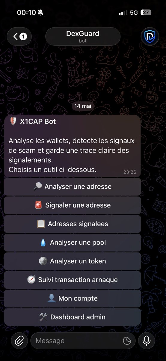 Dex_Guard's tweet photo. Petit aperçu des fonctions du bot 🤖
#Blockchain #cryptocurrency #Scam #Security #cryptonews #Telegram https://t.co/YAlimi4Vg2