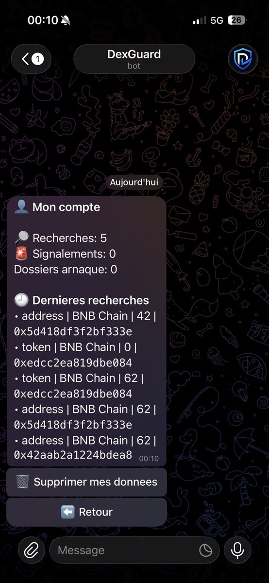 Dex_Guard's tweet photo. Petit aperçu des fonctions du bot 🤖
#Blockchain #cryptocurrency #Scam #Security #cryptonews #Telegram https://t.co/YAlimi4Vg2