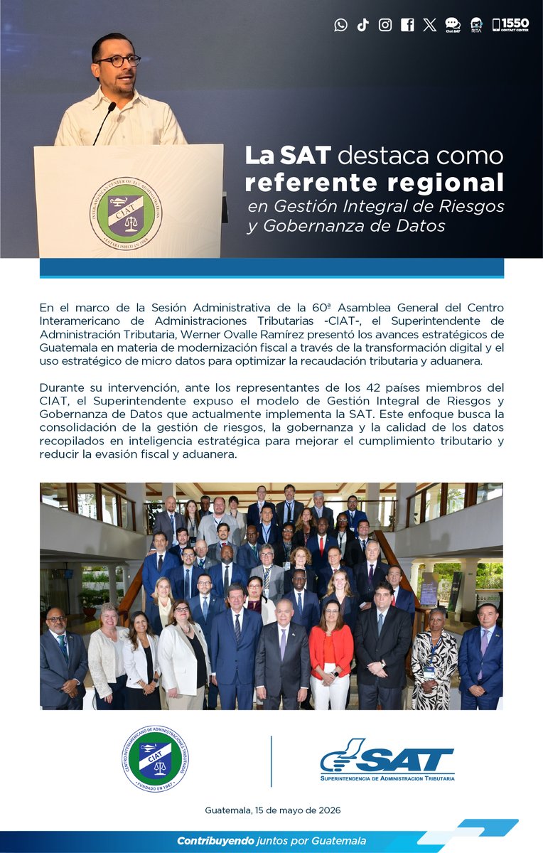SATGT's tweet photo. La #SAT destaca a nivel regional en ⚙️ Gestión Integral de Riesgos y 📈 Gobernanza de Datos https://t.co/6AnFnCN9x1