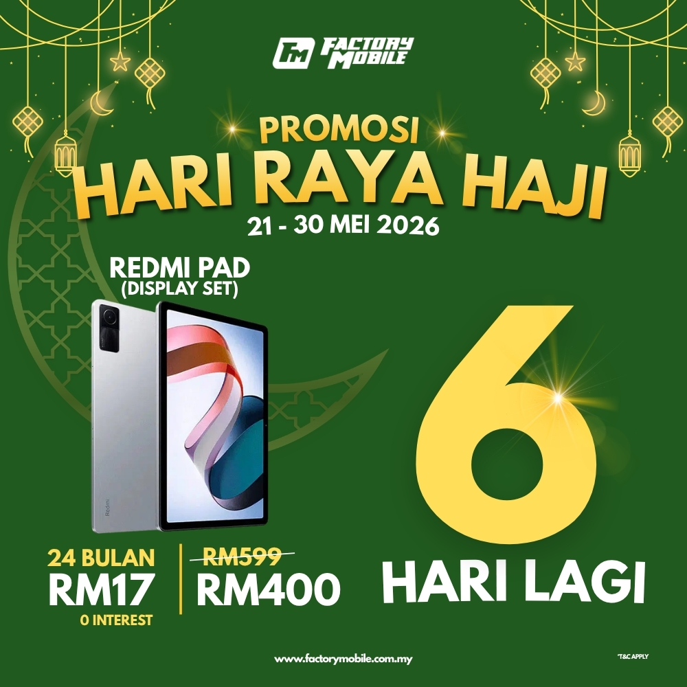 factorymobile's tweet photo. 6 Hari Lagi

PROMOSI HARI RAYA HAJI
Smartphone Diskaun Sehingga 80%
21 - 30 MEI 2026

Beli online di
https://t.co/QFAdJoBv4a

atau ke 12 cawangan kami
https://t.co/fFDhxoJLh3

––––––––––––––––––
https://t.co/wikvP0pd0d

Jual . Beli . Baiki Smartphone https://t.co/Bq2ZtcMYys