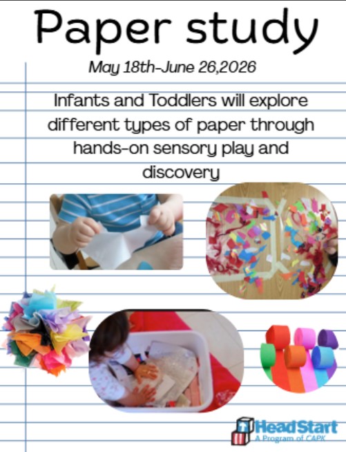 CAPKHeadStart's tweet photo. Next week, our toddlers will be exploring paper in our Early Head Start Classrooms! #capk #headstart https://t.co/jxA7itskAt