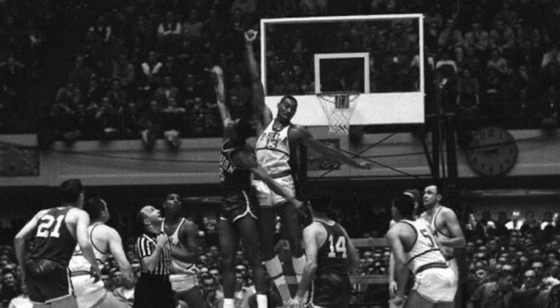 WiltStats's tweet photo. Philadelphia Warriors coach Frank McGuire on coaching Wilt Chamberlain:

“He is great on defense and in a tight ball game he may give you more on defense than on offense. He can jump so high that he blocked shots with his chest this year.”

(Apr. 17, 1962) https://t.co/cGgX4MzH5z