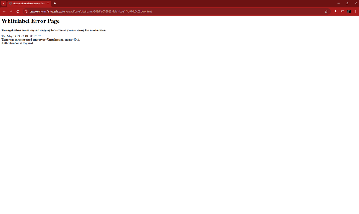 famunozmino's tweet photo. Yo se que llego tarde a la discusión de la tesis de la primera dama, pero por lo visto ya le cambiaron en el repositorio de la @uhemisferios.

Si se ingresa al enlace original da error.

¿Deshonestidad o desprolijidad institucional?

Sin palabras. https://t.co/CBsitqXZJl