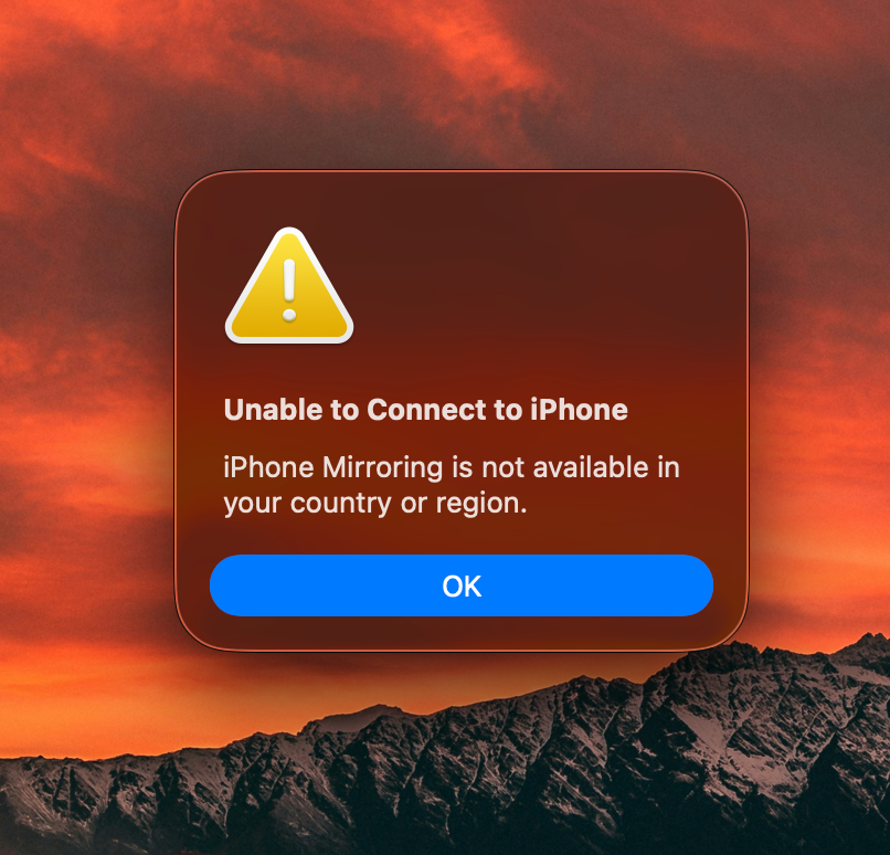 F3RU7's tweet photo. @Taniyatweets_ Just simply because iPhone mirroring is not supported in EU countries. https://t.co/d7TZQrXOcS