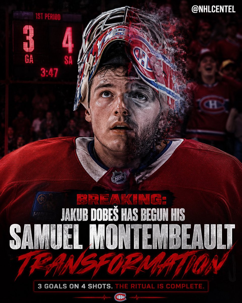 TheNHLCentels's tweet photo. The Montreal Canadiens goalie experience claims another victim.

3 goals on 4 shots and the transformation already began before the first intermission.

#GoHabsGo #Canadiens #NHL #Habs #Hockey https://t.co/h8YtjxQIdR