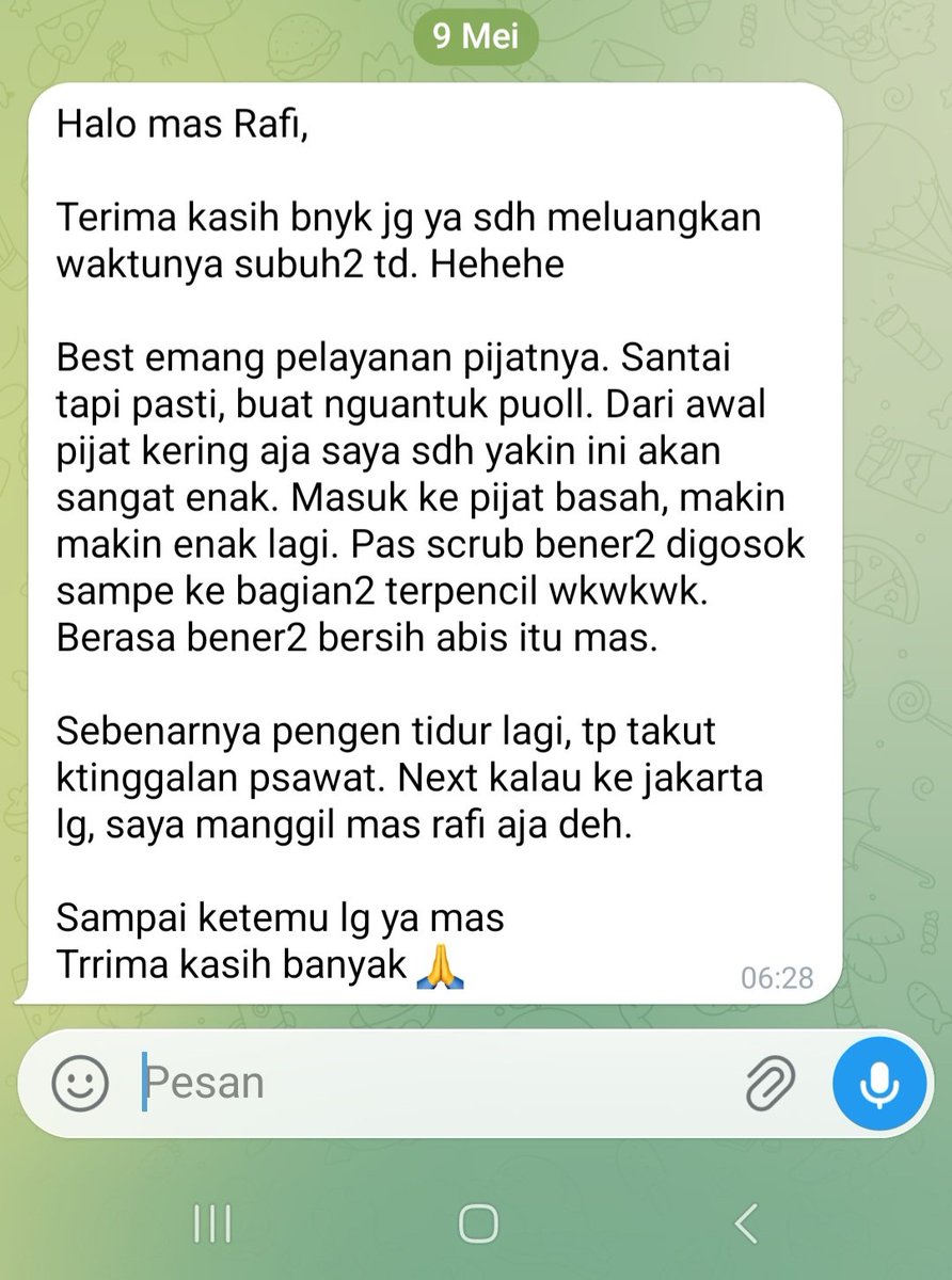 RFmyname's tweet photo. Review...

Available now
Silahkan DM 🙏

#pijat 
#pijatpria 
#pijatwanita
#pijatpasutri 
#pijatjabodetabek 
#pijatjakarta 
#pijatbekasi 
#pijatpanggilan
#massage
#pasutricuckold 
#pasutri3some
#pasutrifantasy
#bisex https://t.co/ydWgnOyq9L