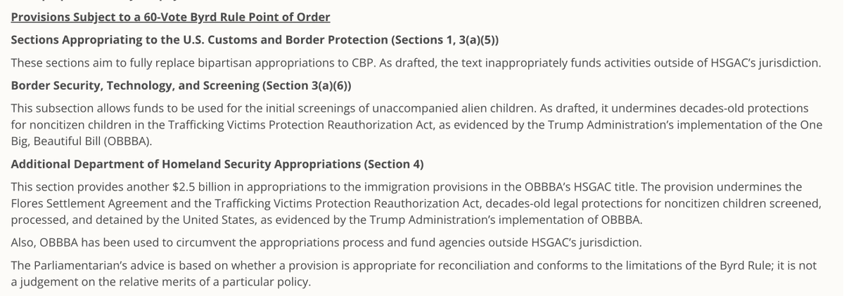 JakeSherman's tweet photo. BREAKING -- THE SENATE has knocked out a huge chunk of the GOP's ICE/CBP reconciliation package.

Republicans will redraft these provisions. But this represents a huge part of the bill. https://t.co/tZZtxq582T