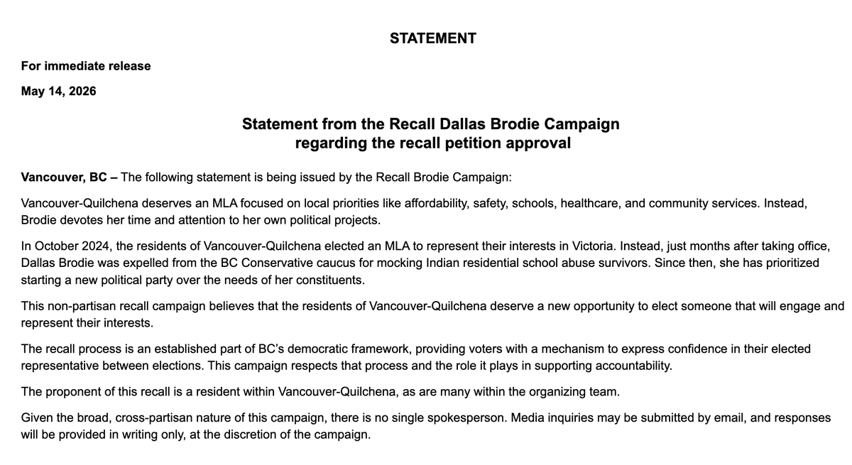 RobShaw_BC's tweet photo. The first statement from the recall campaign against @Dallas_Brodie 
... https://t.co/0JL1OyoReT