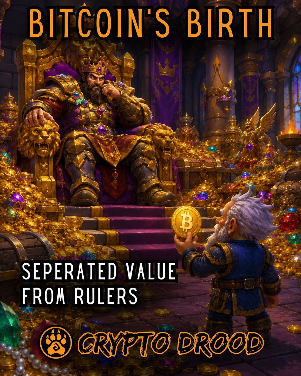 CryptoDrood's tweet photo. Bitcoin's birth seperated value from rulers. #sovereign #bitcoin #crypto https://t.co/zumRSP1Fa0