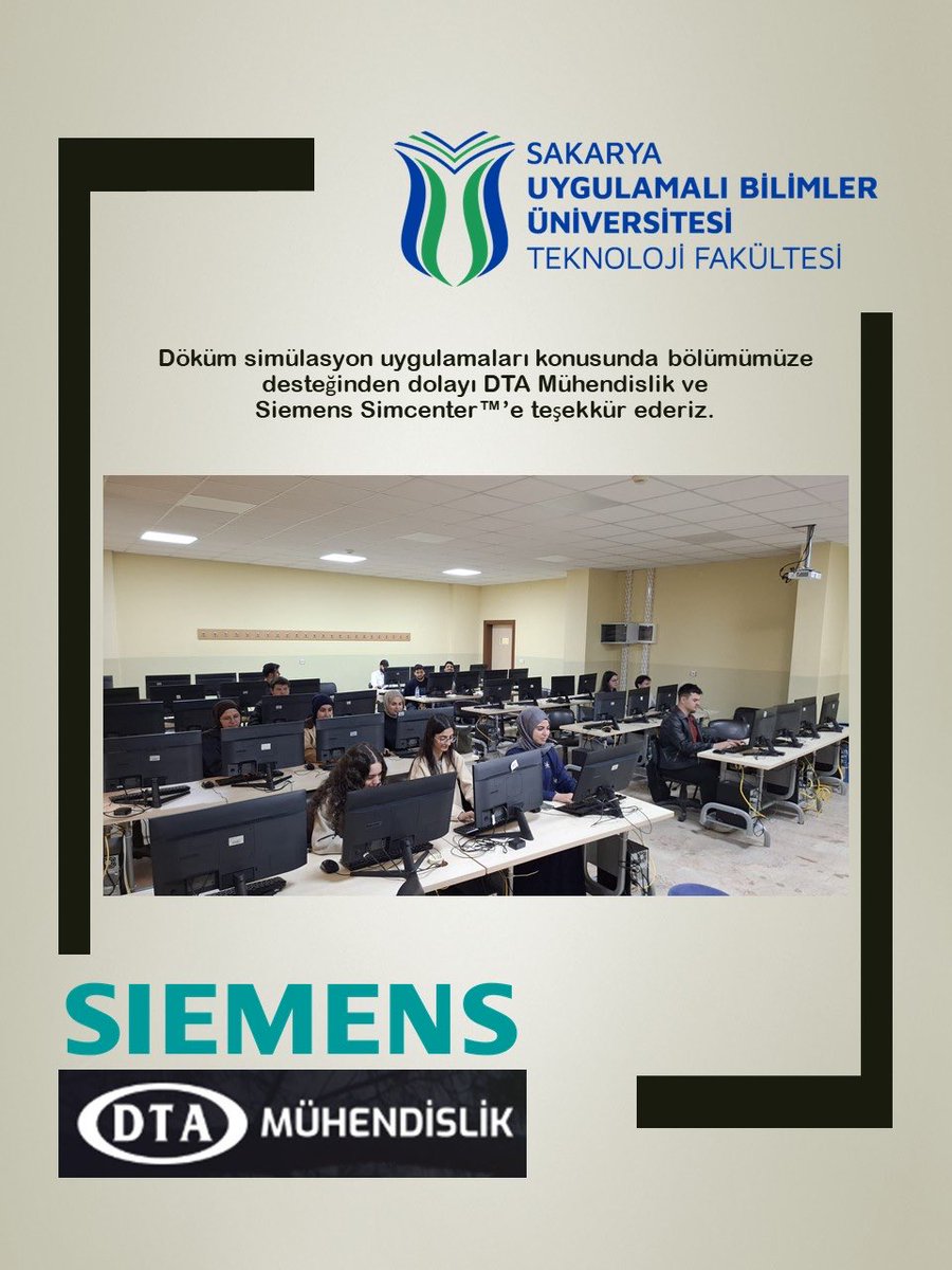 subumem's tweet photo. Sakarya Uygulamalı Bilimler Üniversitesi Teknoloji Fakültesi Metalurji ve Malzeme Mühendisliği Bölümü öğrencilerine Simcenter™️ Inspire™️ Cast yazılımı kullanarak lisans dersleri kapsamında döküm simülasyonu eğitimi verildi. https://t.co/GLIUaVs7Vs